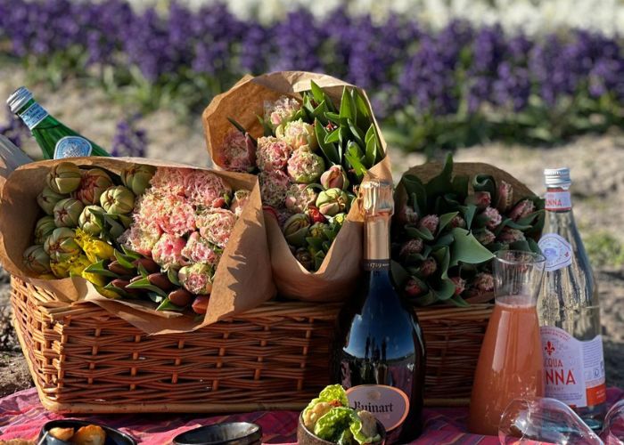 Spring Picknick Backet in Tulip Fields